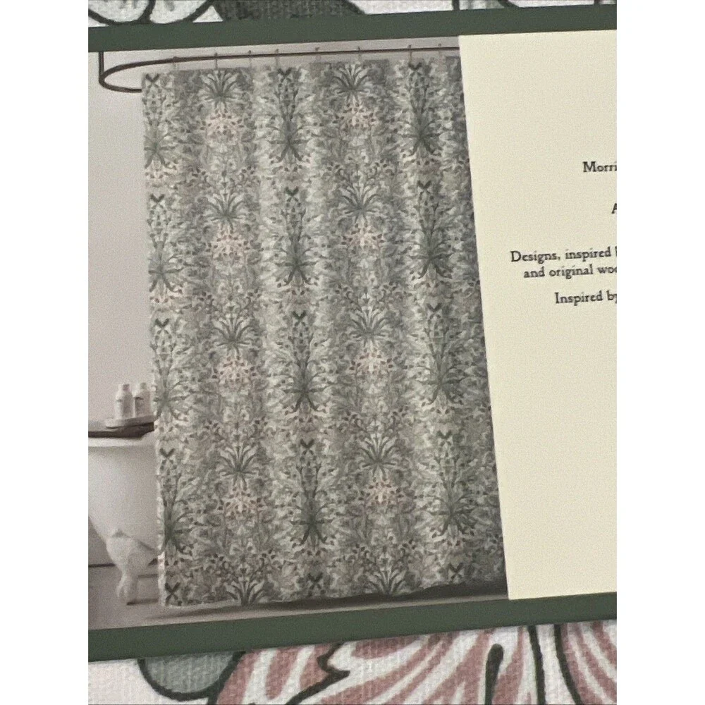 Morris & Co Hyacinth Green Floral Cotton Blend Fabric Shower Curtain 72 X 72 New